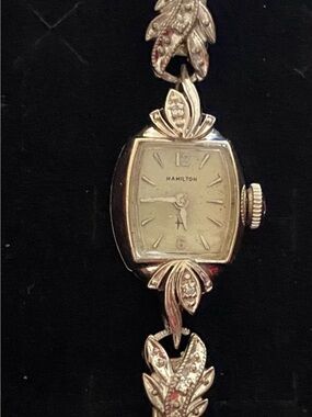 Beautiful Solid 10K Gold Case Hamilton w Diamond Manual Wind Ladies Watch. Runs!